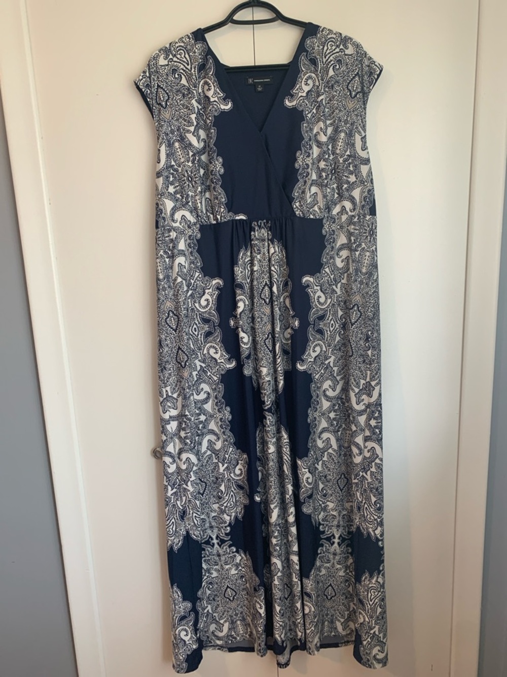 INC International Concepts Navy Blue & White Bandana Printed Maxi Dress Size 2X